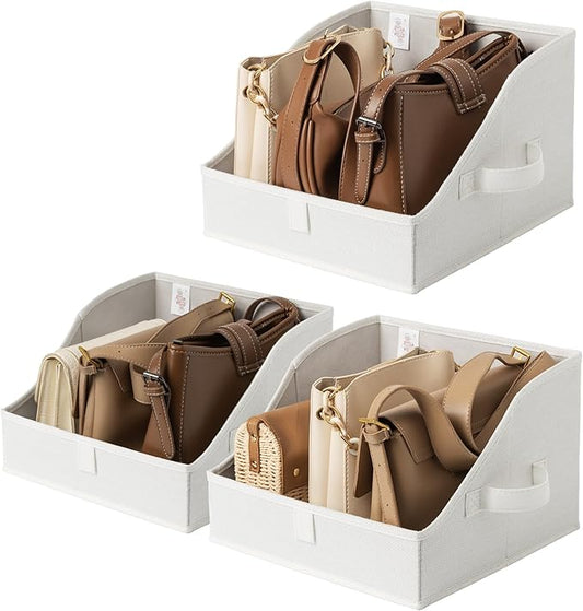 GRANNY SAYS Closet Storage Bins, Clothes Organizer and Storage Bins, Trapezoid Storage Boxes with Handles, Storage Baskets for Shelves, Pearl White, Medium, 3-Pack