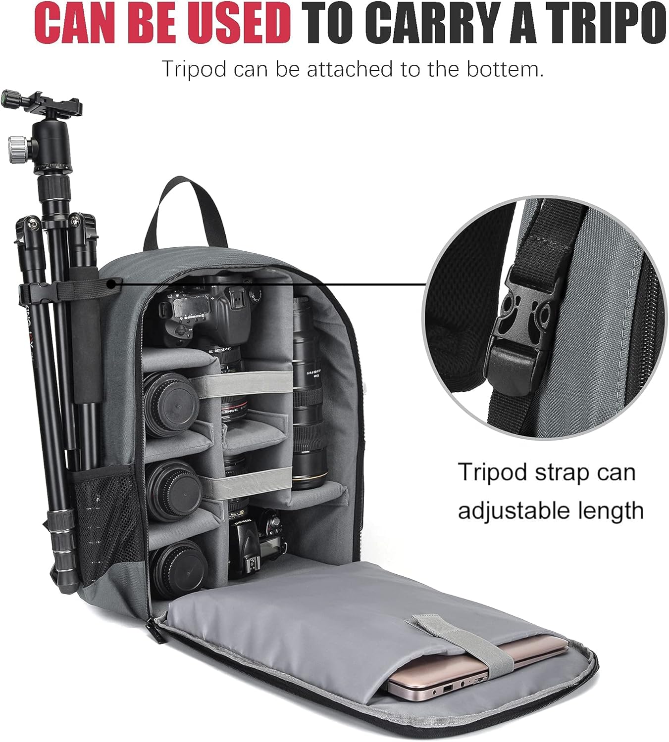 Cwatcun Camera Backpack Professional Camera Bag for Sony Canon Nikon SLR DSLR Mirrorless Camera and Lens Waterproof Camera Case with 14" Laptop Compartment, Tripod Strap Accessories (Ⅱ Small Grey)