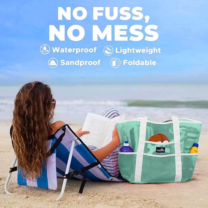 Dejaroo Mesh Sand Free Bag - Strong Lightweight Bag For Beach & Vacation Essentials. Tons of Storage!