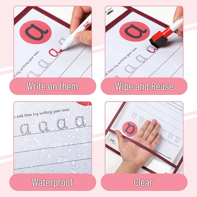 Mr. Pen- Dry Erase Pocket Sleeves, 6 Pack, 10"x14", Sunset Color Theme, Dry Erase Pockets Reusable Sleeves, Job Ticket Holders with Marker Holder & Metal Eyelet