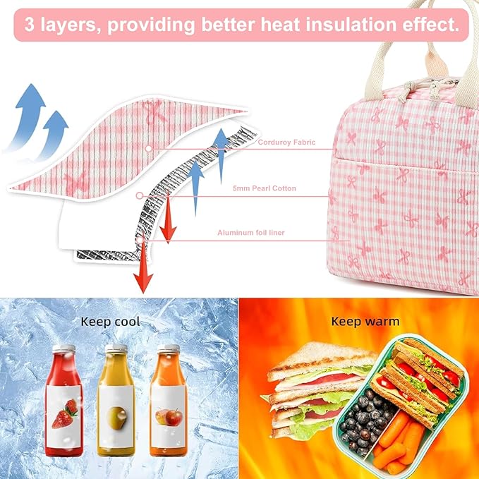 LEDAOU Lunch Box for Women Insulated Lunch Bag Cute Lunchbox Compact Cooler Thermal Reusable Lunch Tote for Work School Picnic Travel