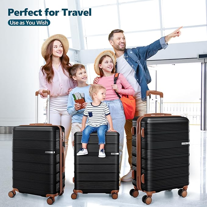 Hoteel Luggage Sets 3 Piece with Spinner Wheels TSA Lock (4-YEAR WARRANTY), Durable Suitcase Lightweight Travel Hardshell PC+ABS Large Carry on Luggage for Men&Women, Gloss Black (20/24/28in)