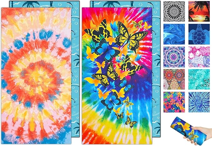 Margelife Sand Proof Microfiber Beach Towels Adult –Quick Fast Dry Beach Oversized for Swim Pool Yoga Travel Blanket Essentials Lightweight Accessories Must Haves Women Gifts Butterfly Vortex
