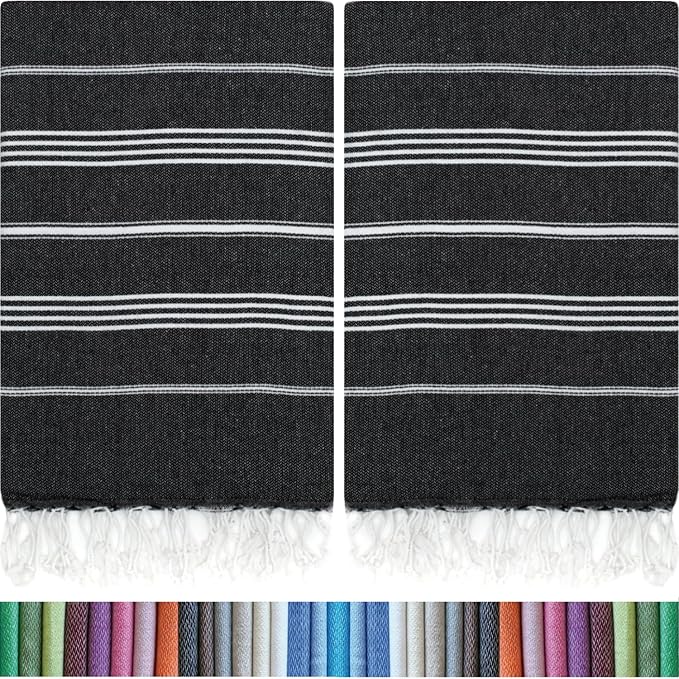 HAVLULAND |Pack of 2| Turkish Beach Towels Oversized 39x71, 100% Turkish Cotton Sand Free Quick Dry Absorbent Towel Travel Blanket for Adults Beach Gift Beach Essentials - Black
