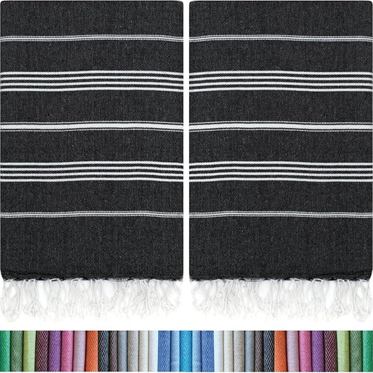 HAVLULAND |Pack of 2| Turkish Beach Towels Oversized 39x71, 100% Turkish Cotton Sand Free Quick Dry Absorbent Towel Travel Blanket for Adults Beach Gift Beach Essentials - Black