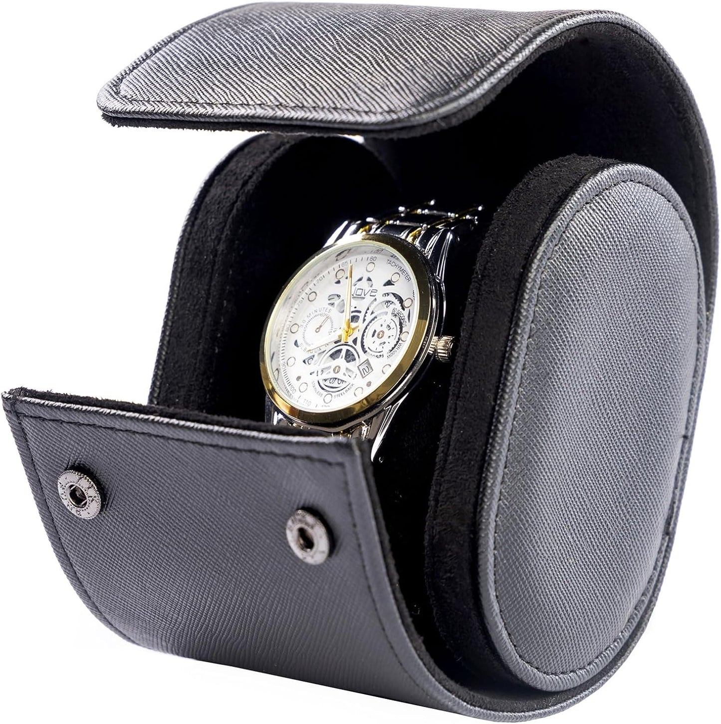 MR.OKAY Single Watch Travel Case-Classic Leather Watch Case With Superb Texture.Portable Watch Roll Or Organizer For Storage And Display. Travel Gift for Men,All Handcrafted By Leather Craftsmen
