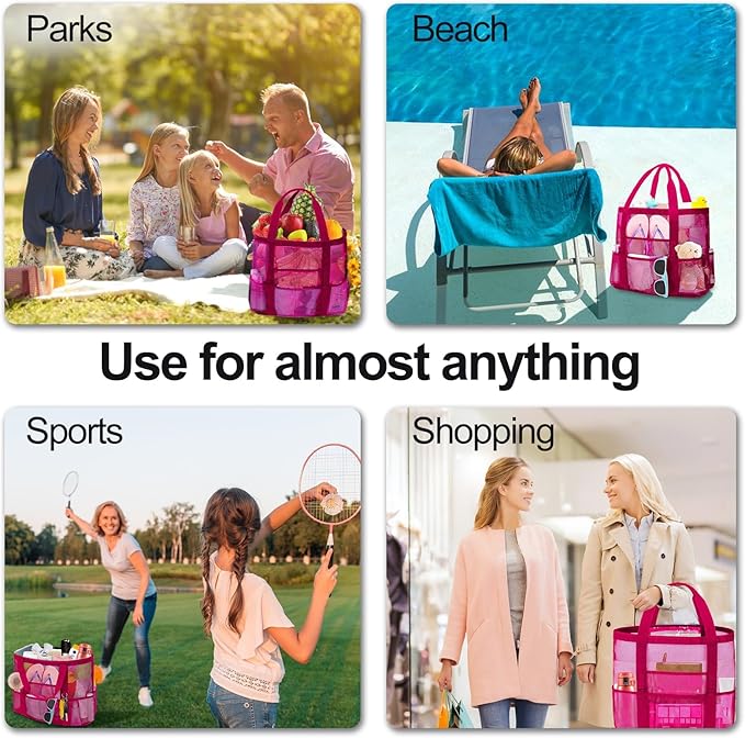 Mesh Beach Bags for Women - Family Beach Tote Bag for Toys, Towels, Travel Vacation Cruise Essentials