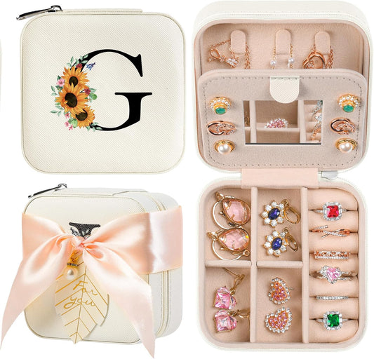 AYGXU Travel Jewelry Box for Women and Girls - Small Case With Initial A-Z - Teacher Gifts