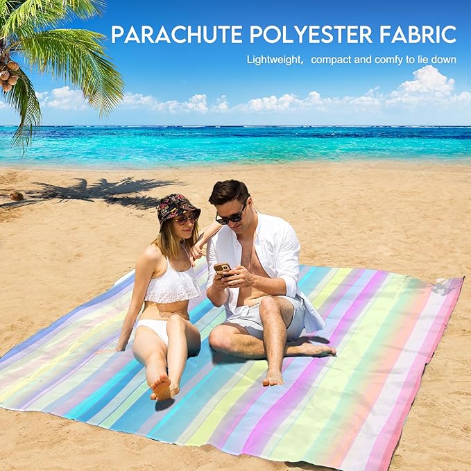 BYDOLL Beach Blanket 78''X81'' Waterproof Sandproof Suits1-4 Adults Oversized Lightweight Large Blanket Picnic Mat for Beach Sand Free Travel Camping Hiking Picnic