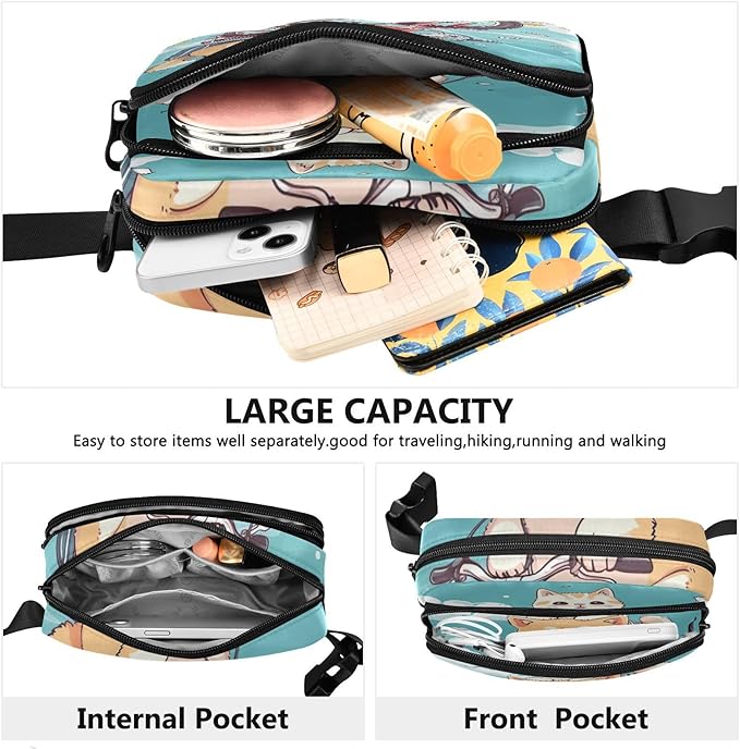 Cute Corgi Dog Cat Riding Bike Fanny Pack for Women Men Water Resistant Fashion Waist Packs with Adjustable Strap Belt Bag for Travel Workout Jogging Hiking 21220564