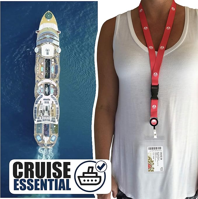 Cruise On Cruise Lanyard for Ship Cards – 2-Pack Retractable Badge & Waterproof Key Card Holder for Ship Cards – Cruise Essentials 2026-2027, Perfect for Travel & Vacation (Blue & Red)
