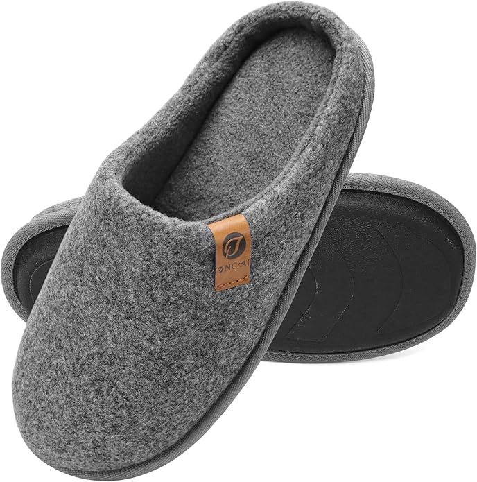 ONCAI Men's House Slippers Memory Foam Slip-On Warm Cozy Scuff Home Bedroom Shoes with Indoor/Outdoor Rubber Soles US Size 7-15