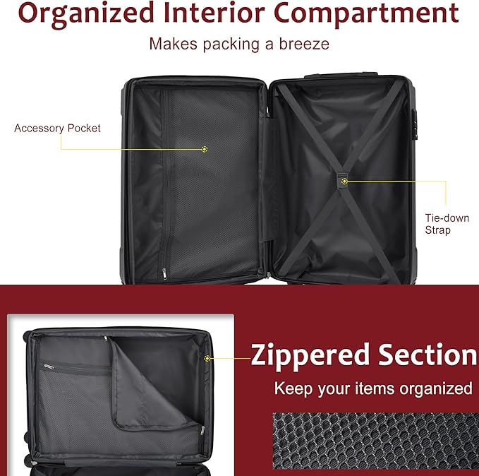 28 Inch Large Checked Luggage Hardside Suitcase with Spinner Wheels, Lightweight Expandable Hard Shell ABS Suitcases with TSA Lock, Large Travel Luggage for Women, Men, Red