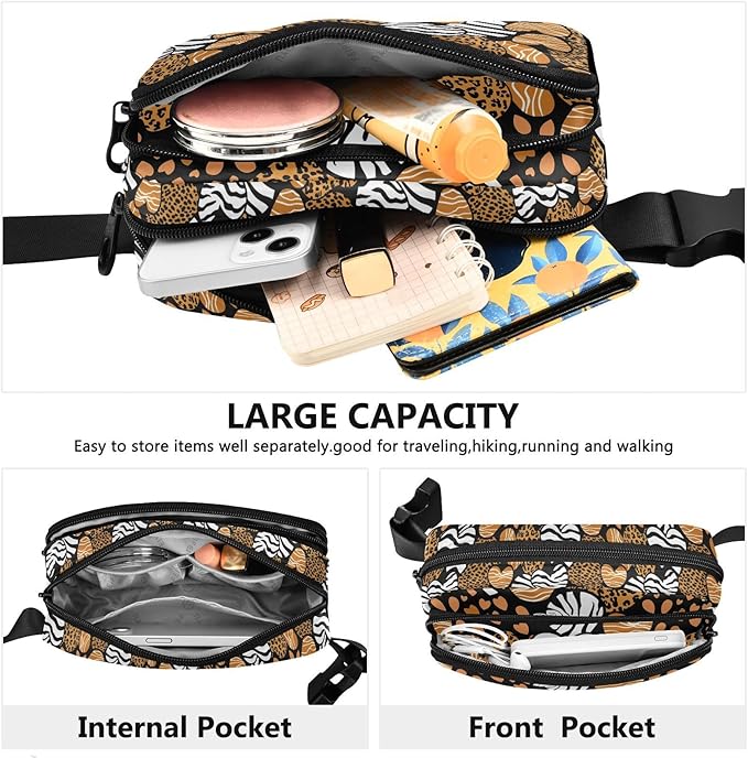 Leopard Zebra Print Heart Fanny Pack for Women Men Water Resistant Fashion Waist Packs with Adjustable Strap Belt Bag for Travel Workout Jogging Hiking 21219451