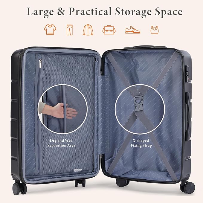 Sweetcrispy 25IN Carry on Luggage, Expandable Hard Shell ABS Suitcase with 360° Swivel Wheels, TSA Lock, Lightweight, Bronze Black