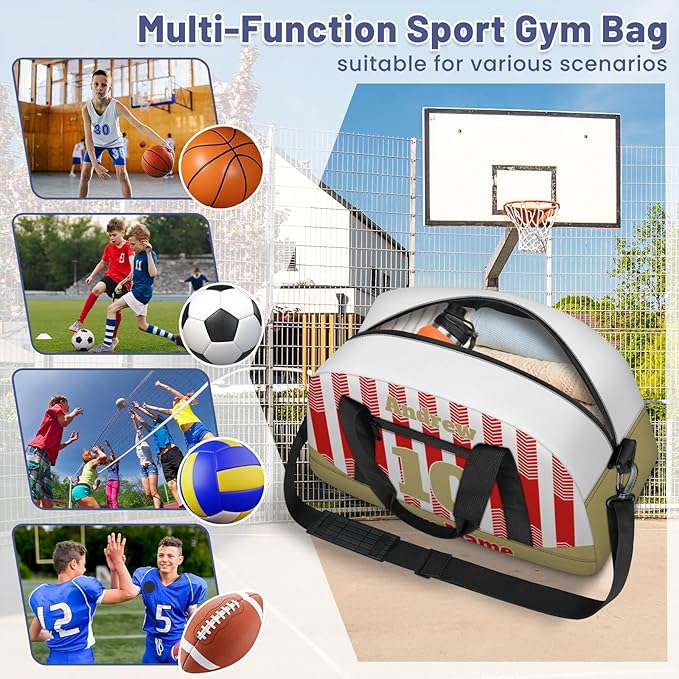 Basketball Soccer Gifts for Boys Girls - Custom Sports Duffle Bag, Personalized Name & Team Bag, Water-Resistant Gym Bag for Basketball, Soccer, Volleyball | Y-Red Brown