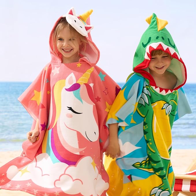 Joiedomi Kids Beach Towels with Hood for 3-10 Years Boys Girls Unicorn Hooded Toddler Bath Towel Poncho Absorbent Quick Dry Soft Microfiber Swim Robe with Backpack Lightweight 30"x30" for Beach Pool