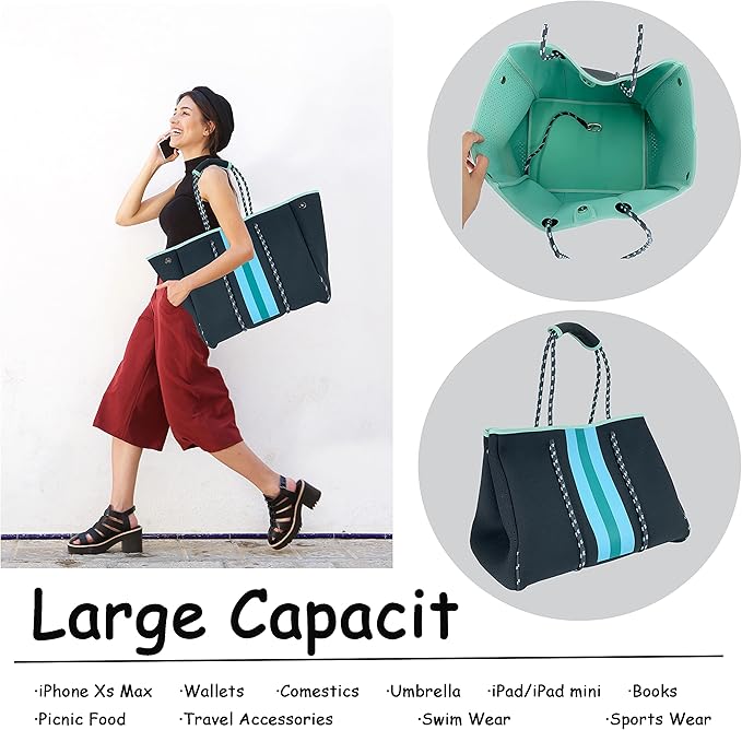 QOGiR Neoprene Multipurpose Beach Bag Tote with Inner Zipper Pocket … … … …