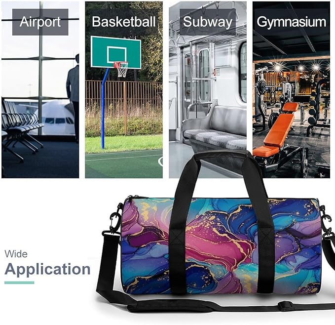 Durable Travel Gym Sports Bag Purple Blue Pink Marble Art Workout Lightweight Foldable Overnight Bag Training Workout Bags