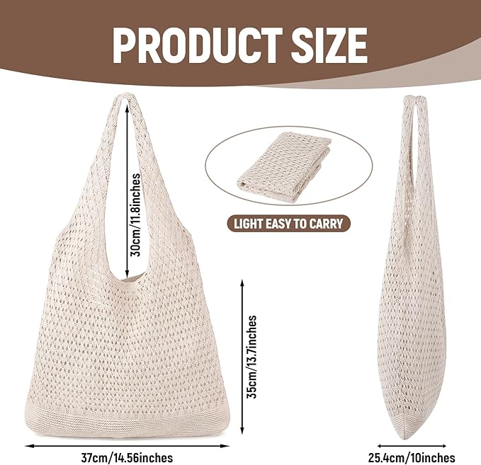 baotongle Crochet Beach Tote Bag for Women Knit Boho Aesthetic Summer Vacation Bag Large Casual Shoulder Handbag for Travel