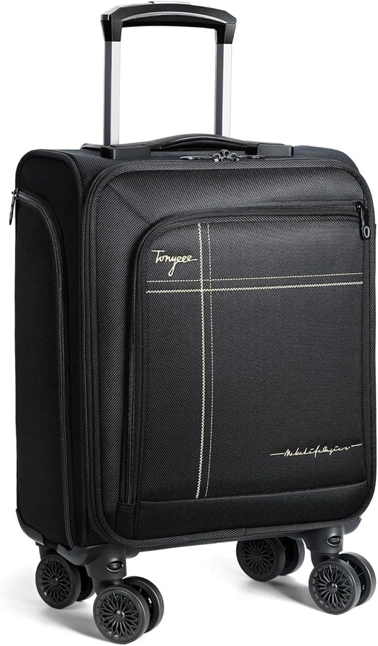 Softside Carry on Luggage Airline Approved, 17 Inch Underseat Carry-on Luggage with Removable Spinner Wheels, Small Personal Item Suitcase for Travel Business (Black, 17 inch_Underseat)