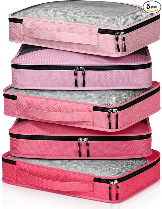 5 Pcs Packing Cubes for Suitcase Large Travel Cubes Carry on Luggage Organizer Bags for Clothes Accessories(S,Pink)