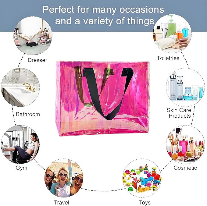 Holographic PVC Beach Bag Waterproof - 18×13×6inch Large Clear Tote for Women Men Pool Travel Sandproof Carry All