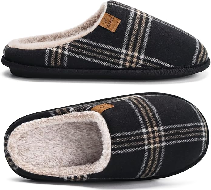 COFACE Mens Cozy Memory Foam Scuff Slippers Casual Slip On Warm House Shoes Indoor/Outdoor Sandal Slippers With Arch Support Rubber Sole Size 7-15