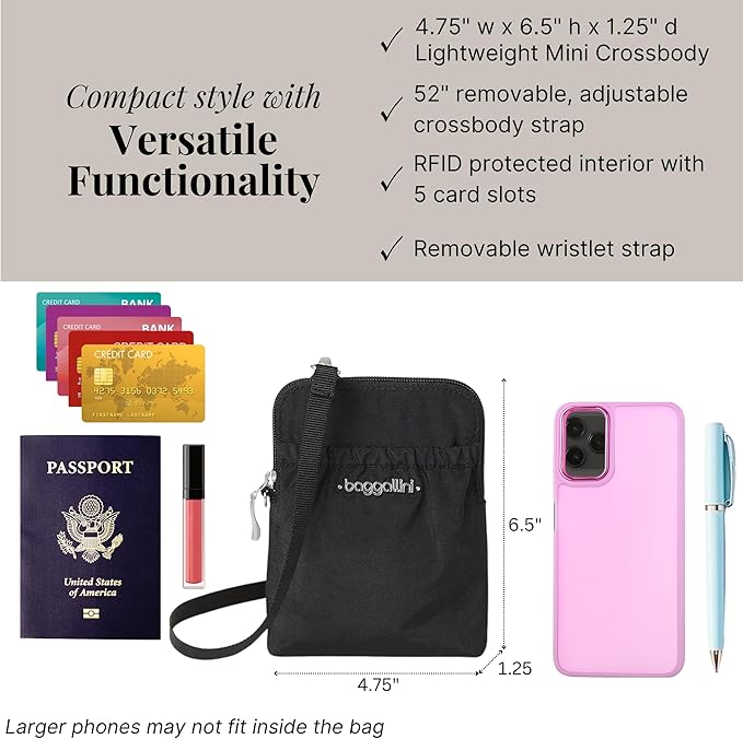 Baggallini Bryant Pouch Small Crossbody Bag for Women - Phone Purse with Crossbody Strap - Lightweight Crossbody Pouch