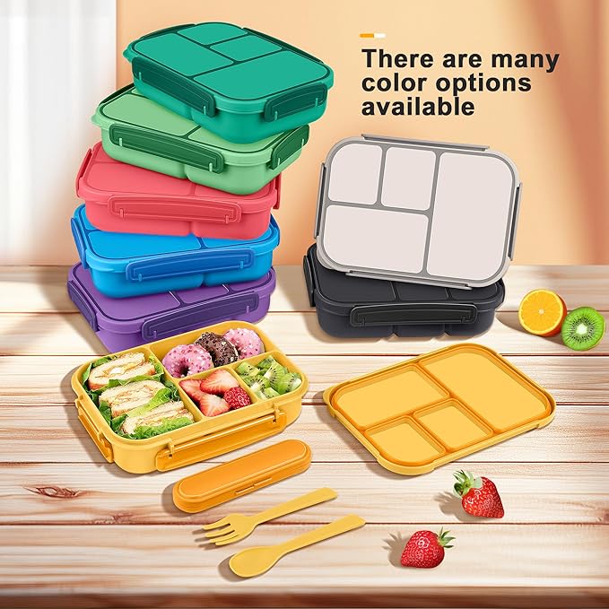 Lunch Box Kids,Bento Box Adult,Leakproof Lunch Containers for Adults/Kids/Toddler,1200ML-4 Compartments bento Lunch box with Utensil,Microwave & Dishwasher & Freezer Safe (Yellow)