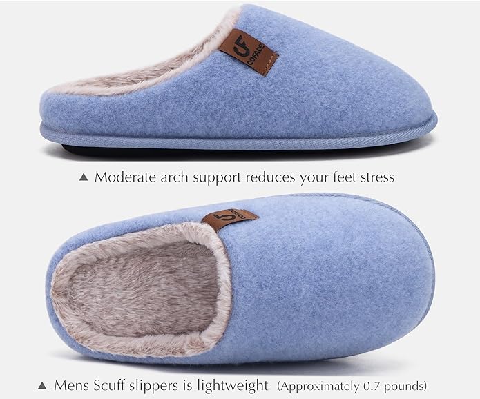COFACE Mens Cozy Memory Foam Scuff Slippers Casual Slip On Warm House Shoes Indoor/Outdoor Sandal Slippers With Arch Support Rubber Sole Size 7-15