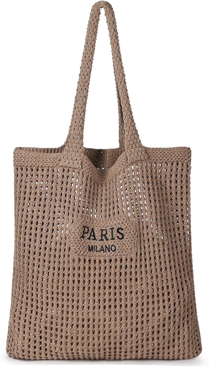 Sightor Crochet Tote Bag, Mesh Beach Bag Knit Summer Hobo Bag Vacation Boho Tote Bag for Women