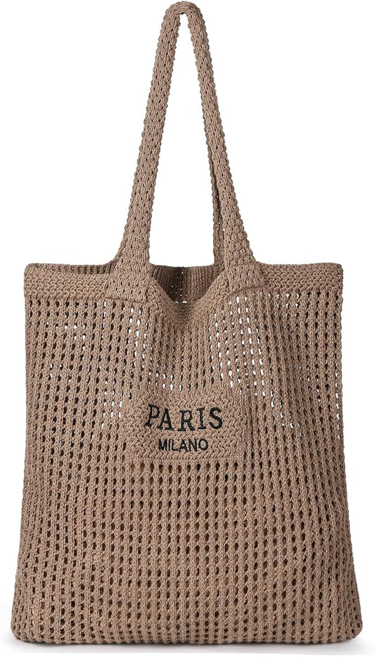 Sightor Crochet Tote Bag, Mesh Beach Bag Knit Summer Hobo Bag Vacation Boho Tote Bag for Women