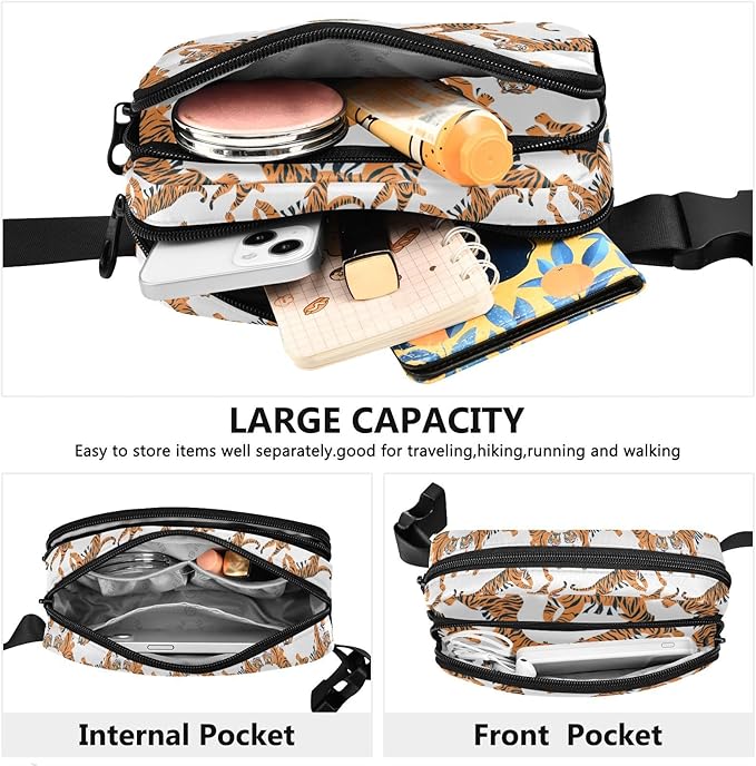 Kawaii Tigers Fanny Pack for Women Men Water Resistant Fashion Waist Packs with Adjustable Strap Belt Bag for Travel Workout Jogging Hiking 21219367