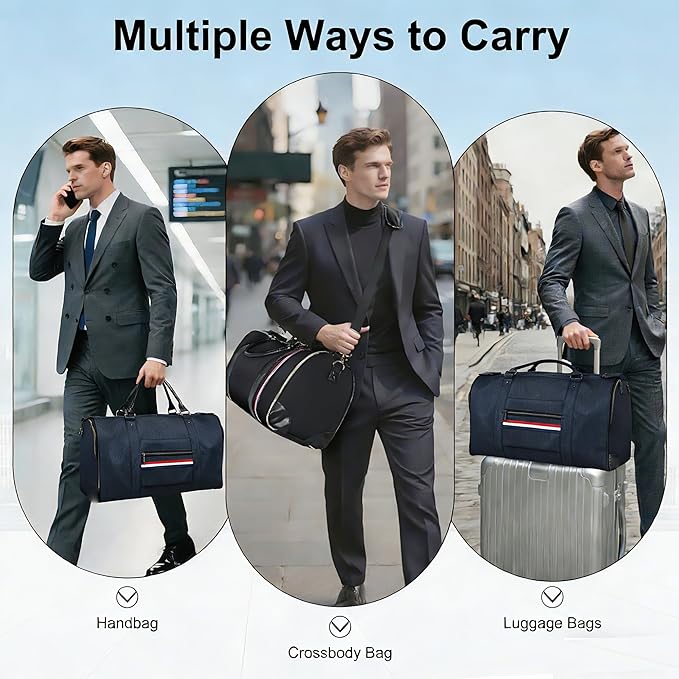 Geestock Garment Bags for Travel, Convertible Garment Bag Carry On with Shoe Pouch & Luggage Sleeve, Large Travel Duffel Bags Oxford 2 in 1 Hanging Suitcase Suit Travel Bag for Men, Blue