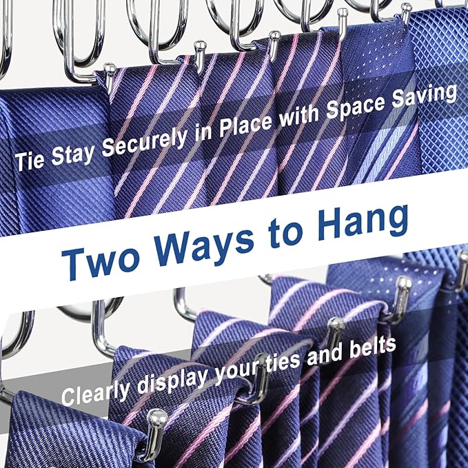 TOPIA HANGER 20 Hooks Belt Tie Hanger Space Saving for Closet, 2 IN 1 Belt Ties Racks Max 30 Belts with 30 Ties Capacity, Curved with Flat Hooks for Belts,Ties,Bras,Closet Organizers and Storage CT69A