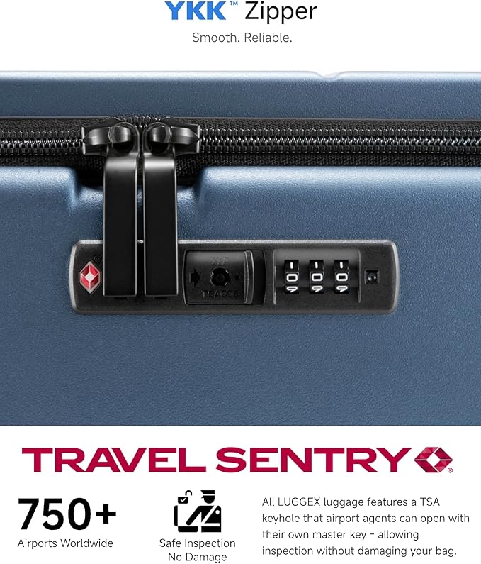 LUGGEX Carry On Luggage Top Opening, FLA Aluminum Frame Trunk Style Luggage, Polycarbonate Hard Shell Suitcase (FX-Enhance, Blue, 20 Inch, 38L)