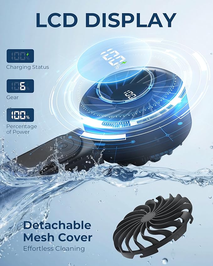 Handheld Fan, Portable Fan, 4000mAh Rechargeable Personal, 180° Foldable Mini Desk Fan with 6 Wind Speed, LCD Digital Display, Lanyard as Neck, Ultra Quiet, Pocket Size for Indoor Outdoor