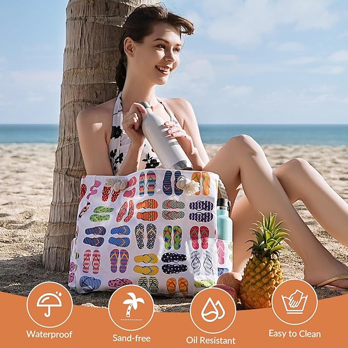 Clothirily Beach Bag for Women - Large Beach Tote Bag, Beach Bag Waterproof Sandproof, Swim Pool Beach Tote with Zippers