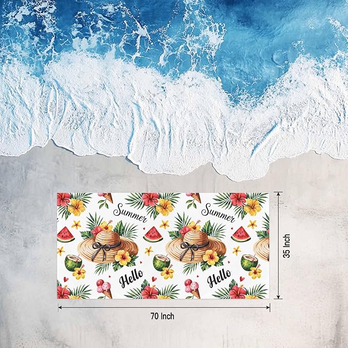 Summer Tropical Plants Beach Towel 35" x 71" Hibiscus Flowers Watermelon Pattern Quick Dry Sand Free Pool Towels Soft & Absorbent Compact Towels Beach Accessories for Travel Bathroom Swimming Pool
