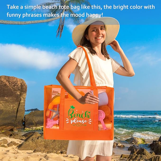 Reusable Large Beach Bags With 2 Pockets & Zipper, Lightweight Beach Tote for Poolside, Trip/swim