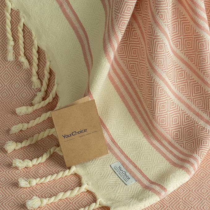 Your Choice Turkish Beach Towel (71x41) - 100% Cotton Turkish Towel, Sand Free Quick Dry Oversized, Lightweight Compact Travel Towel - Color Melon