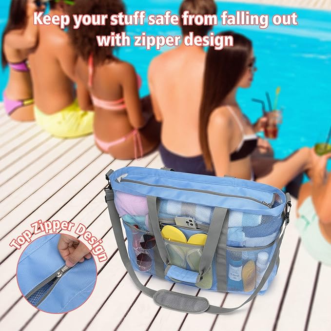 F-color Mesh Beach Bag Family - Large Tote Bag for Cruise Pool Toys Beach Vacation Essentials