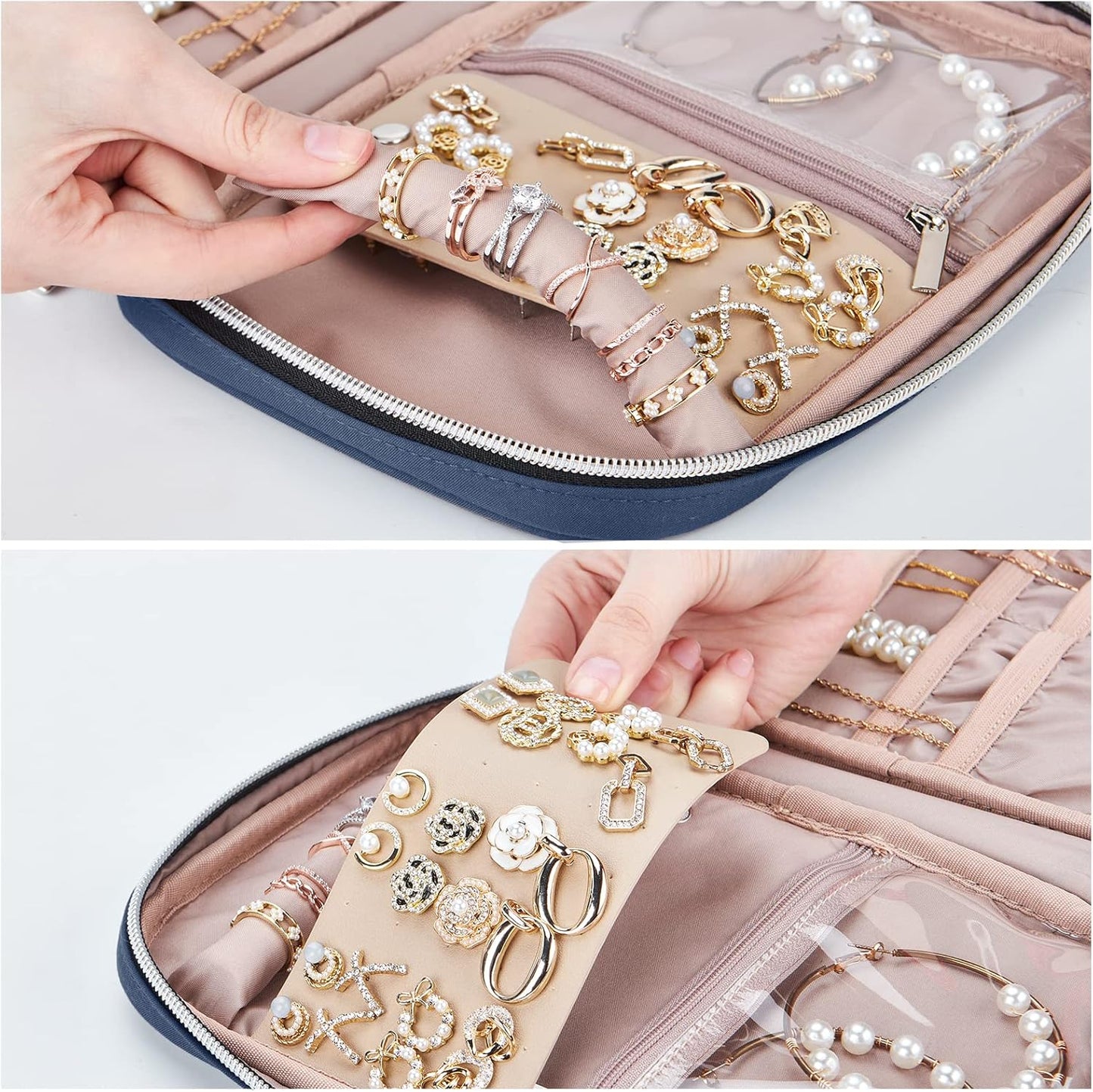 BELALIFE Travel Jewelry Organizer, Portable Jewelry Storage Case for Earrings, Rings, Necklaces, Bracelets, Blue-Gray