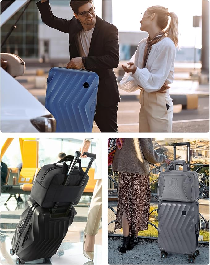 BAGSMART 2 Piece Carry On Luggage Set, PC Hardside Suitcase Airline Approved, 20 Inch Spinner Wheels Travel Luggage Hard Shell with Duffle Bag for Men Women, Blue