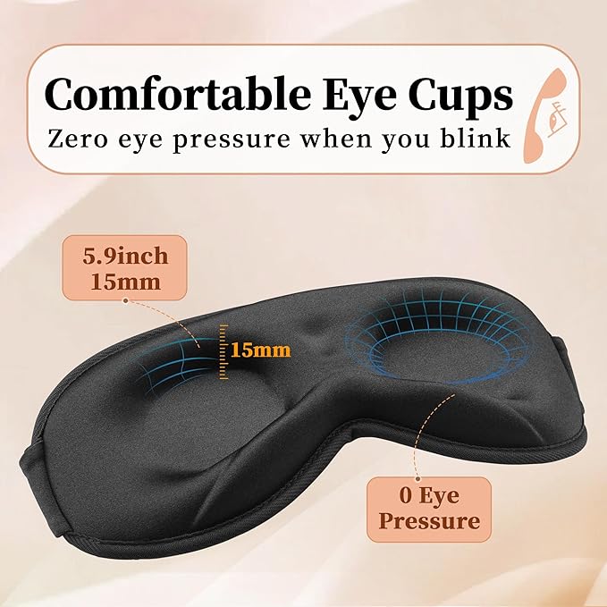 3D Sleep Mask for Men&Women, 2 Pack Contour Eye Masks for Sleep, Side Sleeping Mask for Men&Women, Blackout Eye Mask for Sleeping Eye Mask, Airplane Travel Essentials, Meditation Black & Silver-Gray