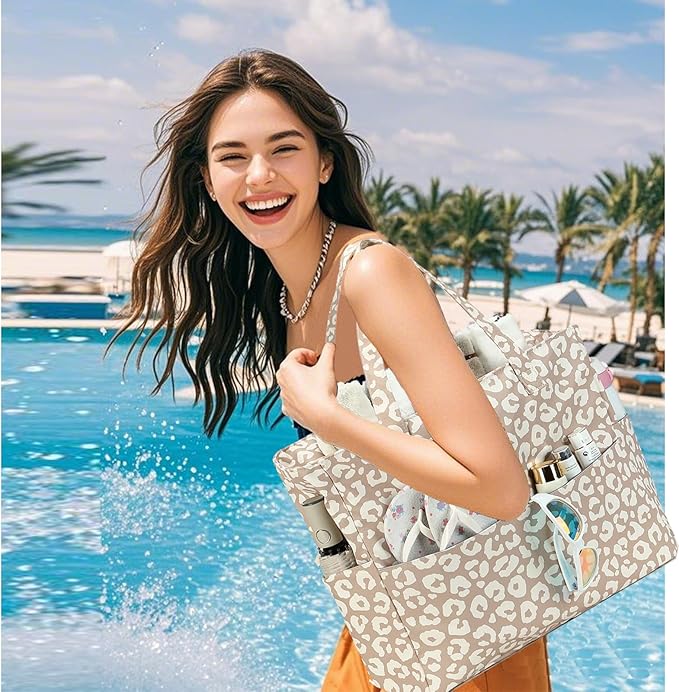 LEDAOU Large Beach Bag Women Waterproof Sandproof Zipper Beach Tote Pool Bag for Swim Gym Grocery Travel with Wet Pocket | Waterproof, Sandproof, Zipper, Pool, Gym, Grocery