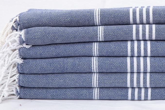 HAVLULAND Turkish Beach Towels Pack 4 – Oversized, Quick-Dry & Sand-Free | Lightweight, Absorbent Bath Towels for Travel, Pool, Vacation & Beach Blanket | 40” x 72” Bulk Set – Navy