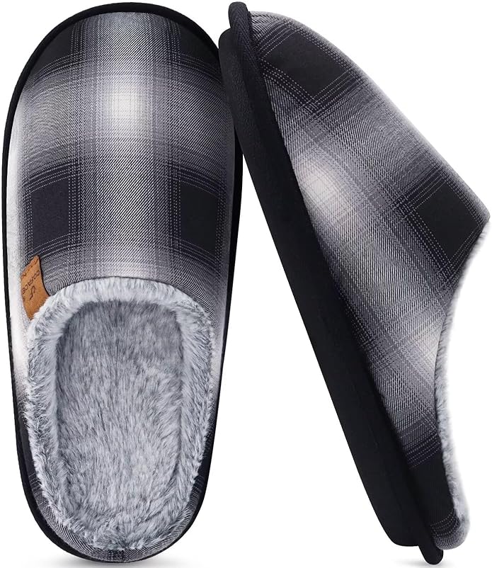 COFACE Mens Cozy Memory Foam Scuff Slippers Casual Slip On Warm House Shoes Indoor/Outdoor Sandal Slippers With Arch Support Rubber Sole Size 7-15