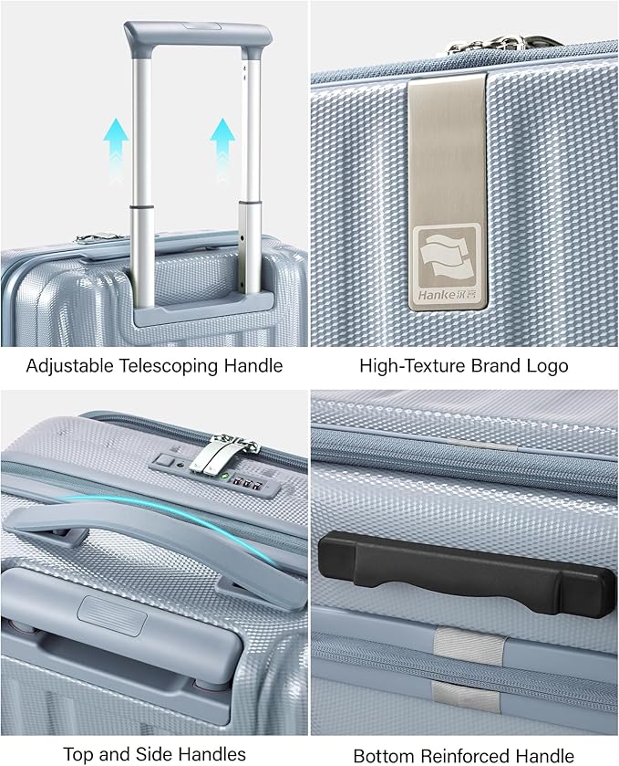 Hanke 20 Inch Expandable Carry On Luggage Airline Approved Top Opening Hard Shell Suitcases with Wheels Lightweight Travel Luggage Carry On Suitcase for Woman Men-Grey